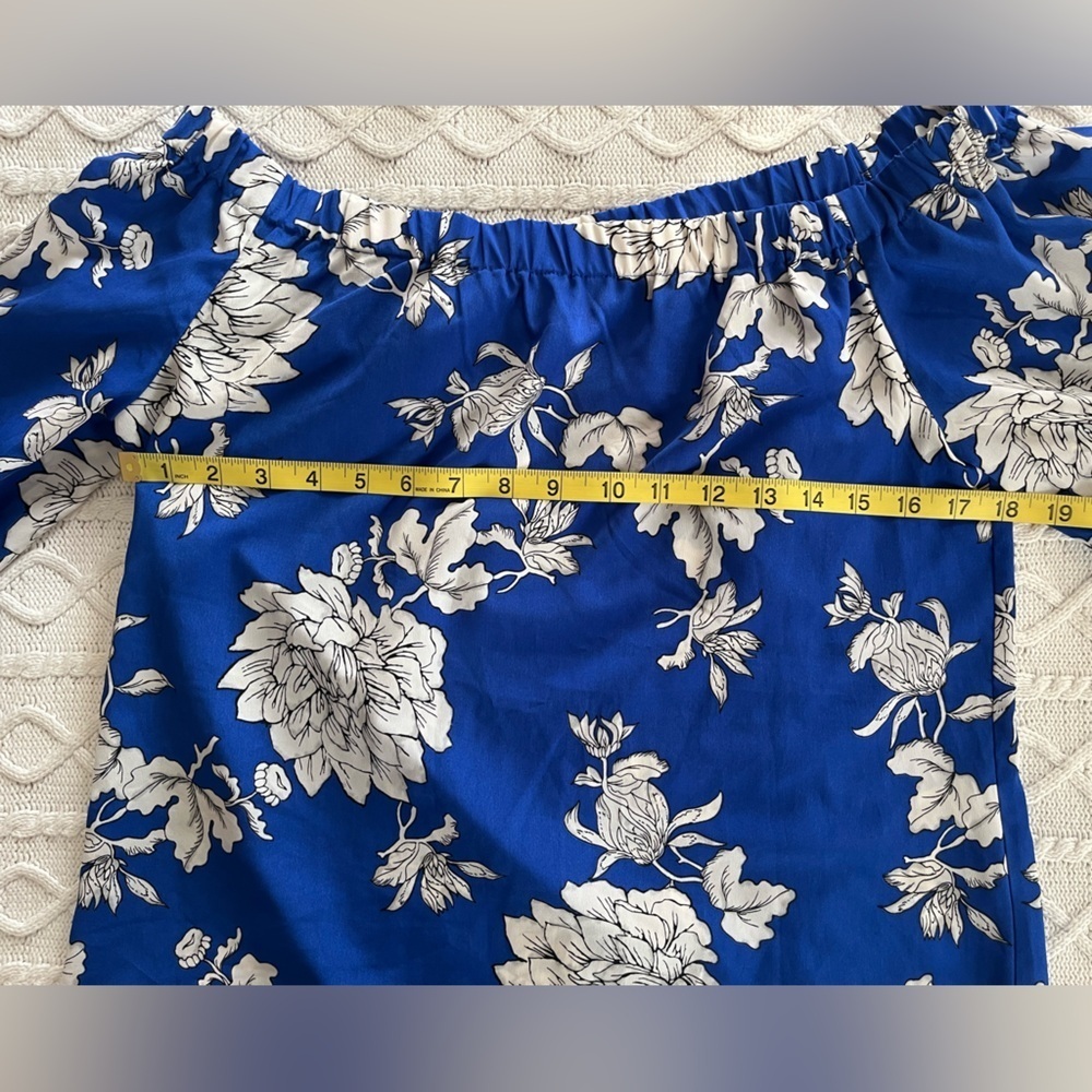 Dalia Designer Royal Blue Floral Print Off the Shoulder Women’s Size Small - Picture 14 of 14